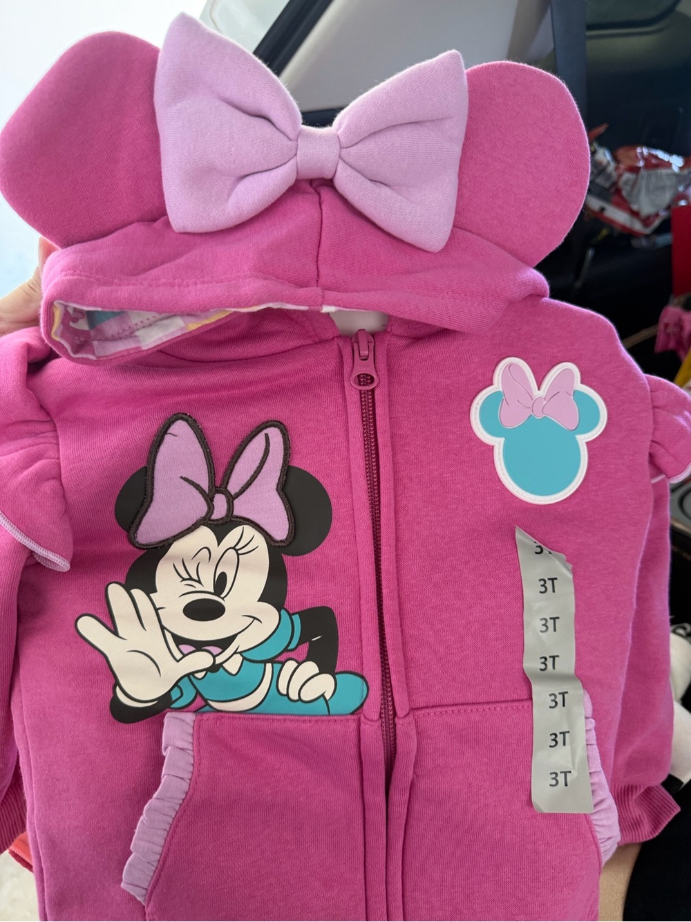 Disney Pink Minnie Mouse Hooded Zip-Up Sweatshirt with Bow